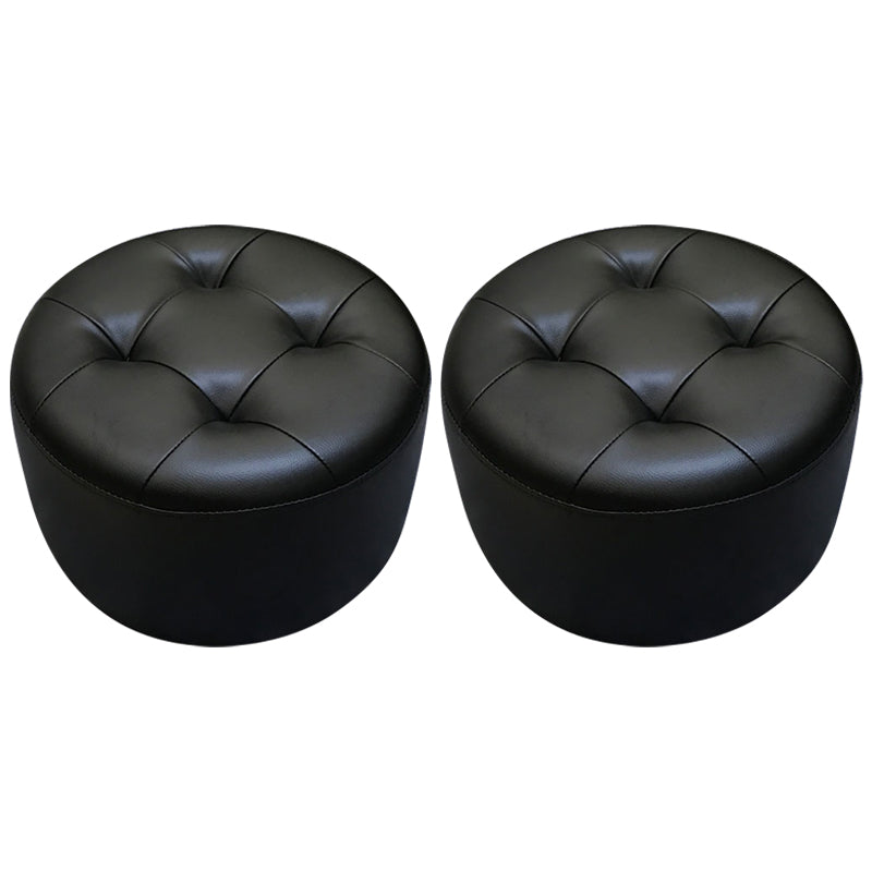 Contemporary Pouf Ottoman Faux Leather Upholstered Tufted Cylinder Shape Ottoman