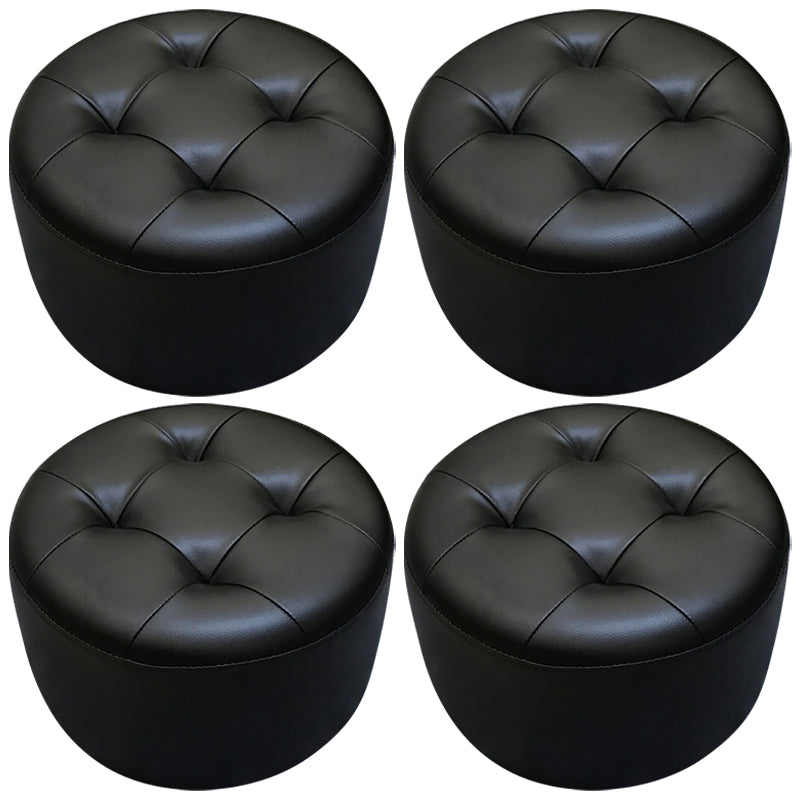 Contemporary Pouf Ottoman Faux Leather Upholstered Tufted Cylinder Shape Ottoman