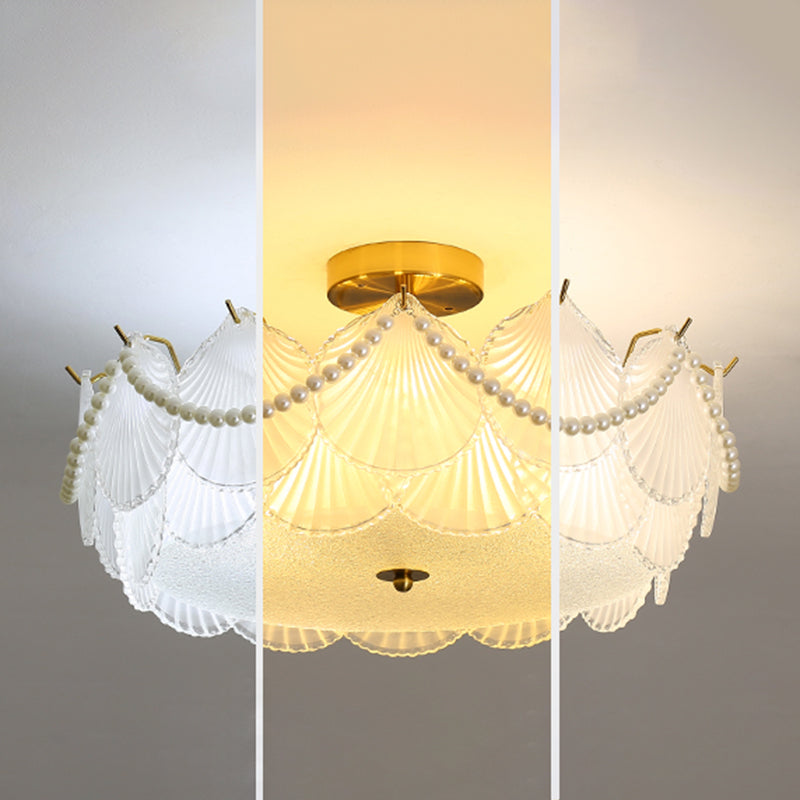 Metal Flush Mount Shell Shape Ceiling Light with Glass Shade for Living Room