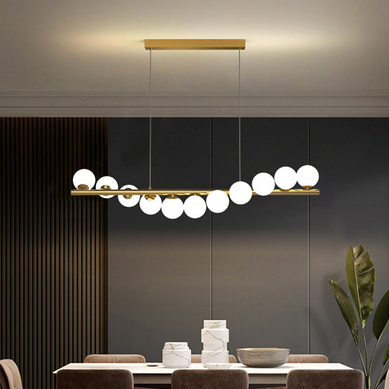 7/9/11-Light Contemporary Golden Kitchen Island Lighting Glass Ceiling Light for Bedroom