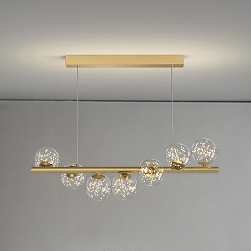 7/9/11-Light Contemporary Golden Kitchen Island Lighting Glass Ceiling Light for Bedroom