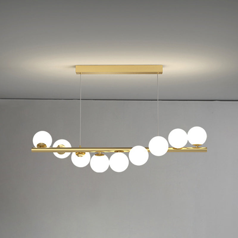7/9/11-Light Contemporary Golden Kitchen Island Lighting Glass Ceiling Light for Bedroom