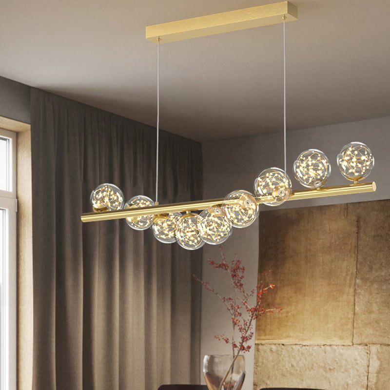 7/9/11-Light Contemporary Golden Kitchen Island Lighting Glass Ceiling Light for Bedroom