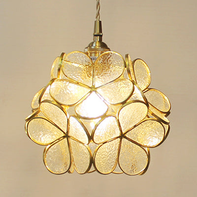1 Light Flower Hanging Ceiling Light Tiffany Style Blue/Clear/Pink Stainless Glass Suspension Pendant Light