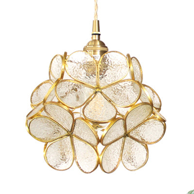 1 Light Flower Hanging Ceiling Light Tiffany Style Blue/Clear/Pink Stainless Glass Suspension Pendant Light