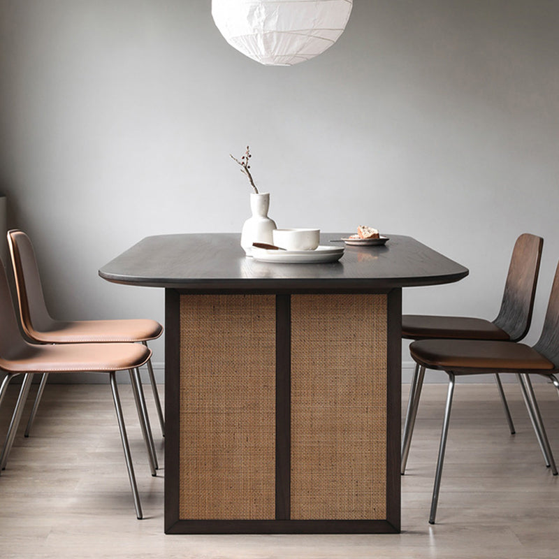 Modern Ash Wood Dining Table Oval Wooden Table with Double Pedestal in Black
