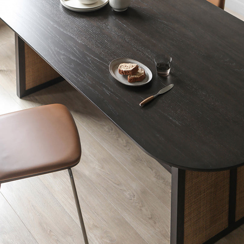 Modern Ash Wood Dining Table Oval Wooden Table with Double Pedestal in Black