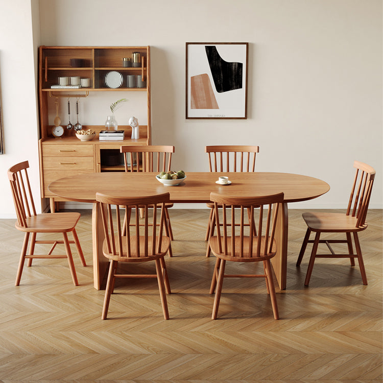 Modern Ash Wood Dining Table Oval Wooden Table with Double Pedestal for Restaurant