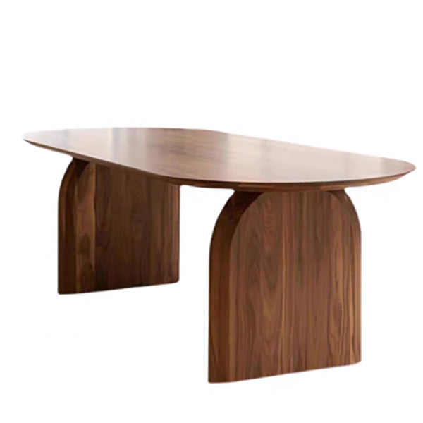 Modern Ash Wood Dining Table Oval Wooden Table with Double Pedestal for Restaurant