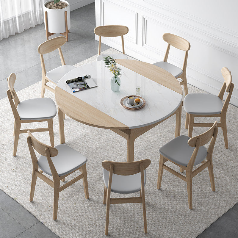 Modern Dining Round Table Stone Table with Wooden Legs for Home