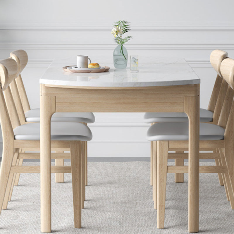 Modern Dining Round Table Stone Table with Wooden Legs for Home