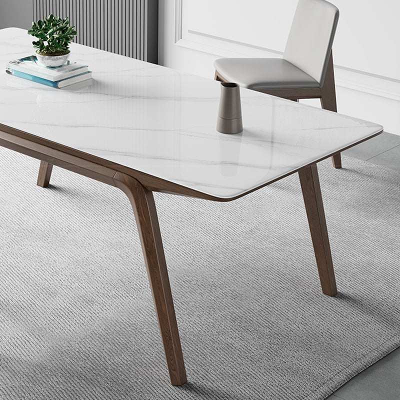 Medieval Modern Sintered Stone Table Rectangle Table with Wooden 4 Legs