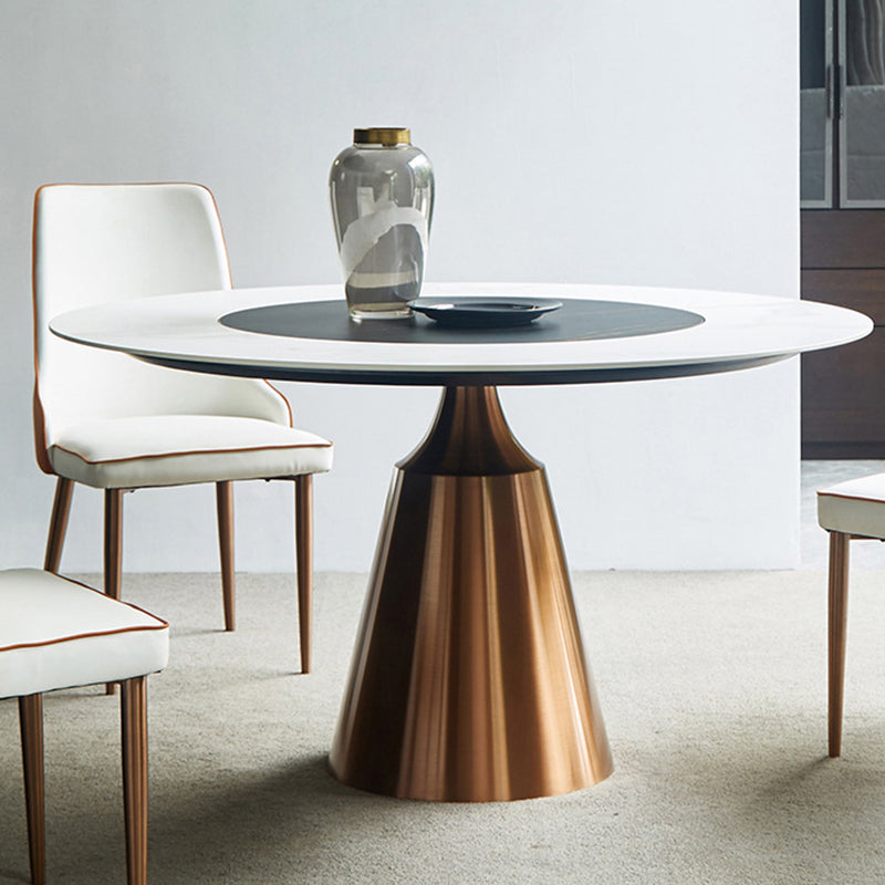 Glam Dining Round Table Sintered Stone Table with Metal Legs for Home