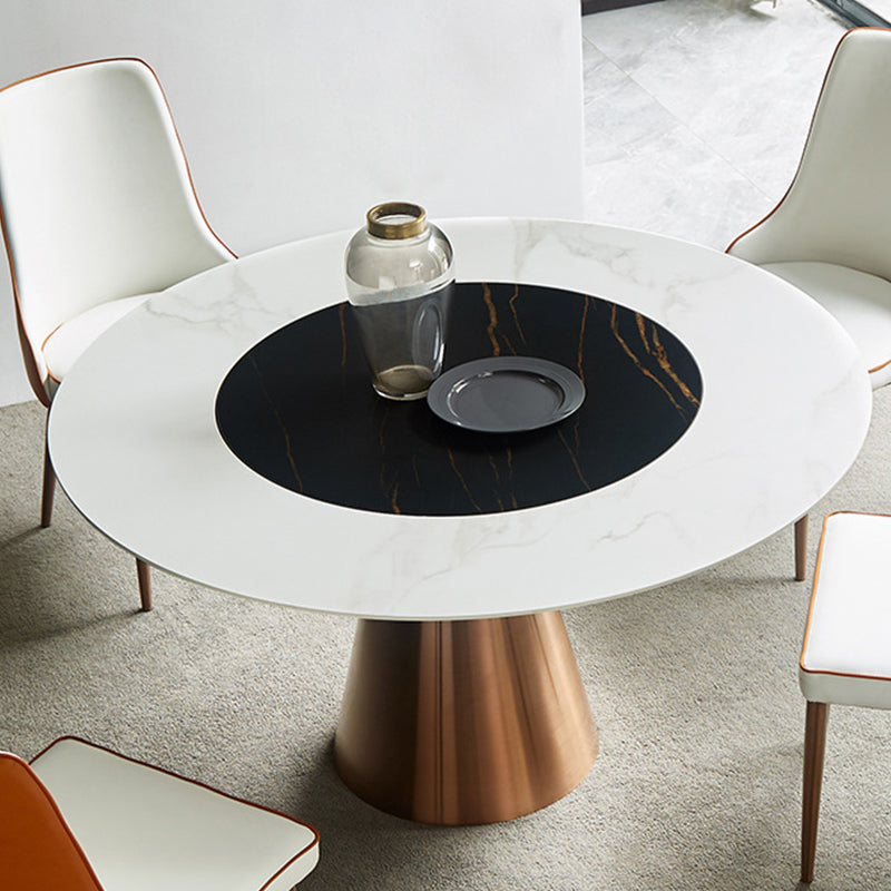 Glam Dining Round Table Sintered Stone Table with Metal Legs for Home