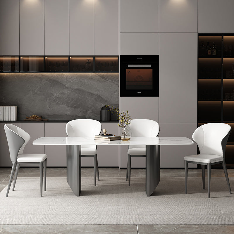 Industrial Sintered Stone Top Table Rectangle Table with Double Pedestal