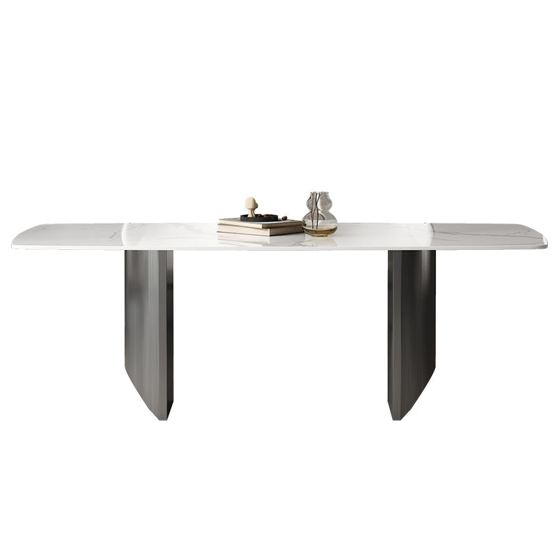 Industrial Sintered Stone Top Table Rectangle Table with Double Pedestal