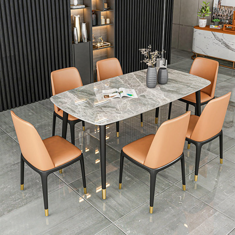 Industrial Dining Rectangle Table Sintered Stone Table with Metal Legs for Home
