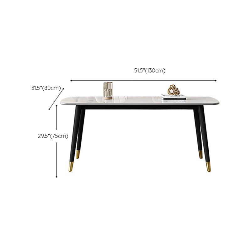 Sintered Stone Dining Table for Restaurant Industrial Rectangle White Table with 4 Legs