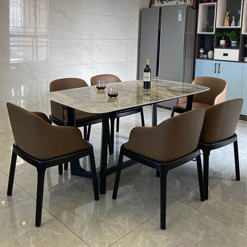 Industrial Sintered Stone Dining Table Rectangle Table with Wooden Base