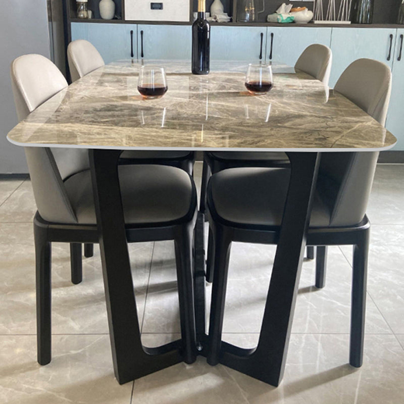 Industrial Sintered Stone Dining Table Rectangle Table with Wooden Base