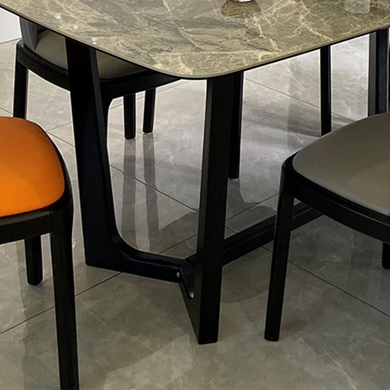 Industrial Sintered Stone Dining Table Rectangle Table with Wooden Base