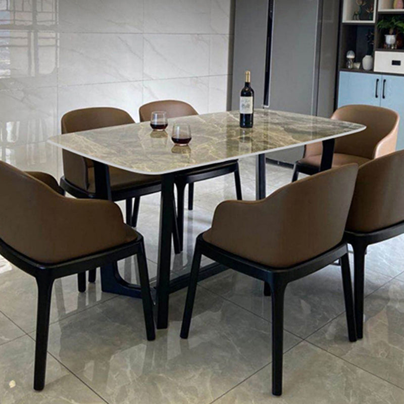 Industrial Sintered Stone Dining Table Rectangle Table with Wooden Base