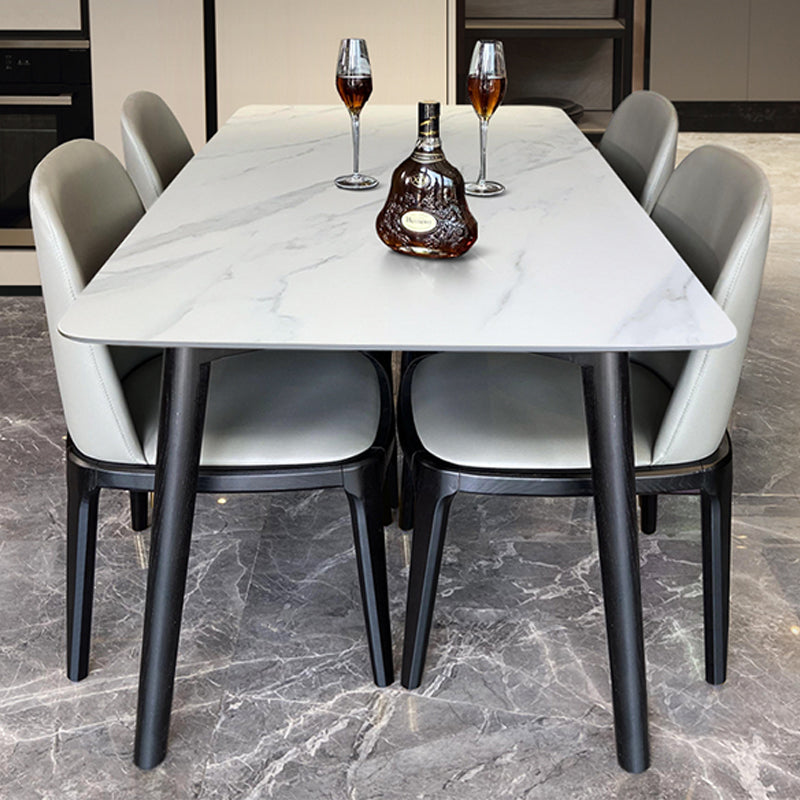 Industrial Sintered Stone Dining Table Rectangle Table with Wooden 4 Legs