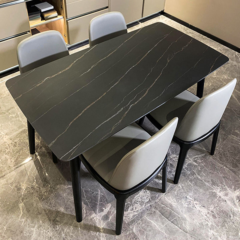 Industrial Sintered Stone Dining Table Rectangle Table with Wooden 4 Legs