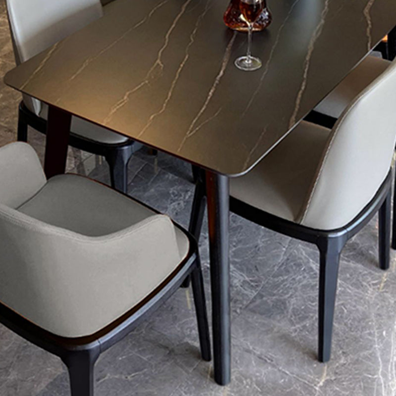 Industrial Sintered Stone Dining Table Rectangle Table with Wooden 4 Legs