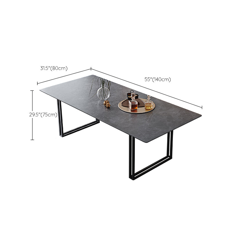 Industrial Sintered Stone Dining Table Rectangular Table with Double Pedestal