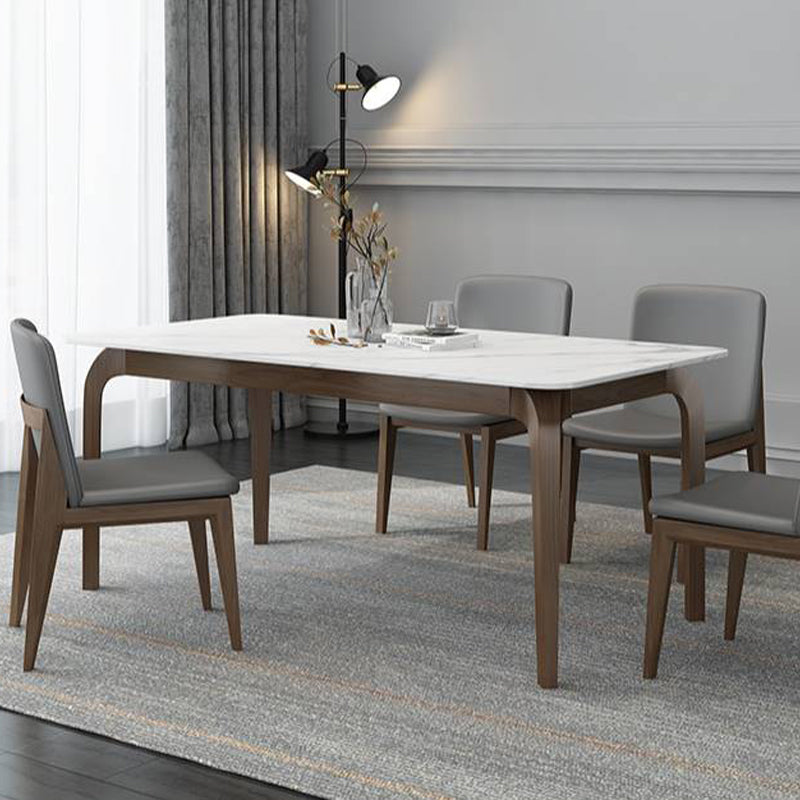 Medieval Modern Sintered Stone Table Rectangular Table with Wooden Base