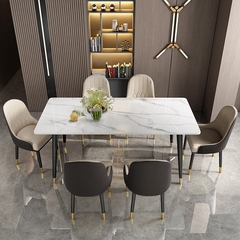 Modern Dining Rectangle Table Sintered Stone Table with Metal Legs for Kitchen