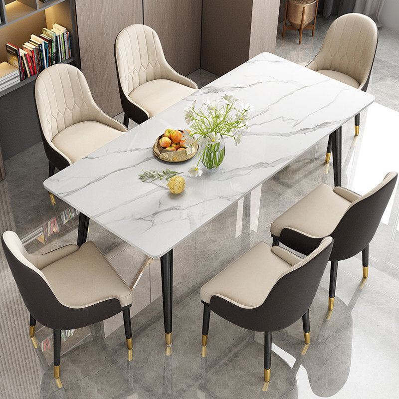 Modern Dining Rectangle Table Sintered Stone Table with Metal Legs for Kitchen