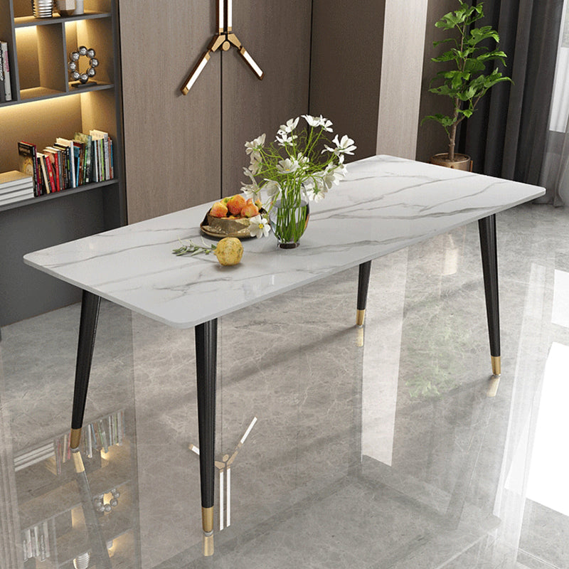 Modern Dining Rectangle Table Sintered Stone Table with Metal Legs for Kitchen