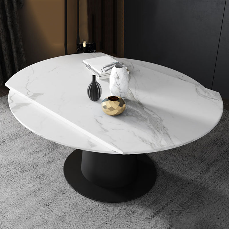 Contemporary Sintered Stone Dining Table Extendable Dining Table with Pedestal Base