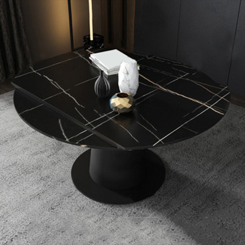 Contemporary Sintered Stone Dining Table Extendable Dining Table with Pedestal Base