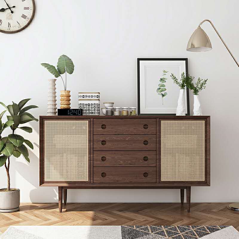 Modern Accent Cabinet Solid Wood With Doors 4 - Drawer Rectangle Cabinet