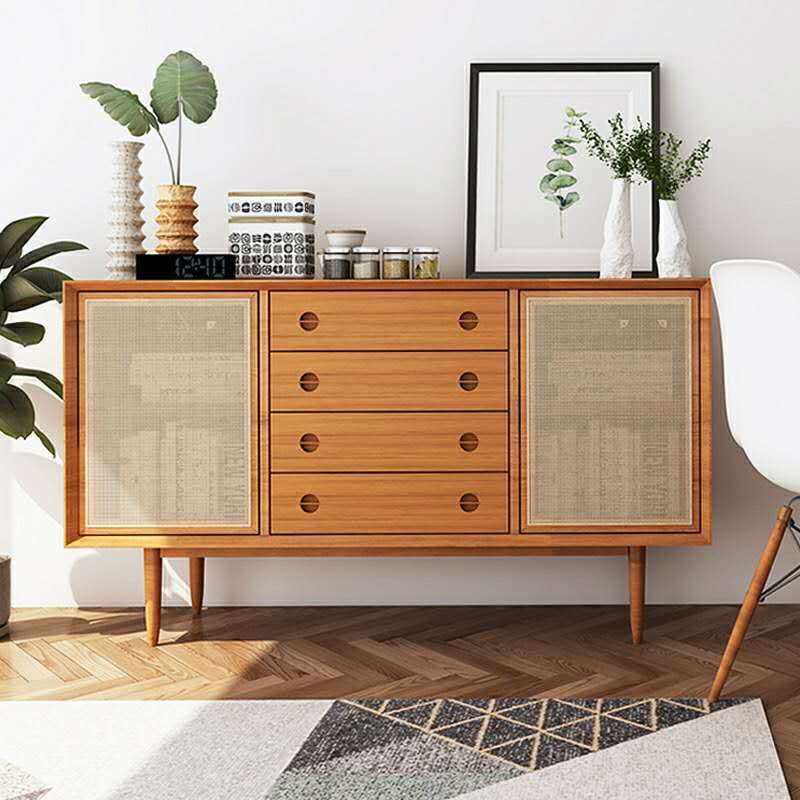 Modern Accent Cabinet Solid Wood With Doors 4 - Drawer Rectangle Cabinet