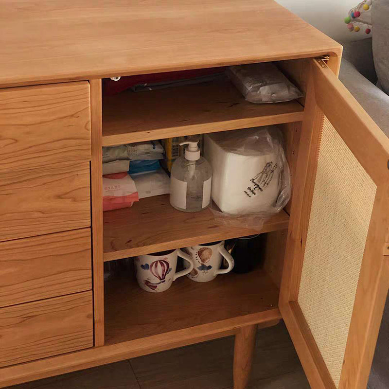 Modern Accent Cabinet Solid Wood With Doors 4 - Drawer Rectangle Cabinet