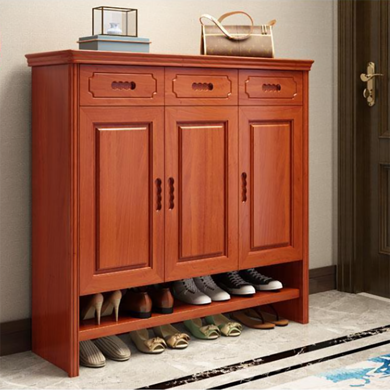 Mid-Century Modern Accent Cabinet Rectangle Solid Wood Grooves With Doors Cabinet
