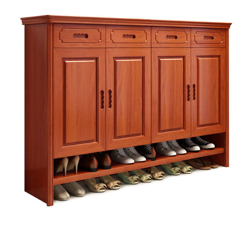 Mid-Century Modern Accent Cabinet Rectangle Solid Wood Grooves With Doors Cabinet