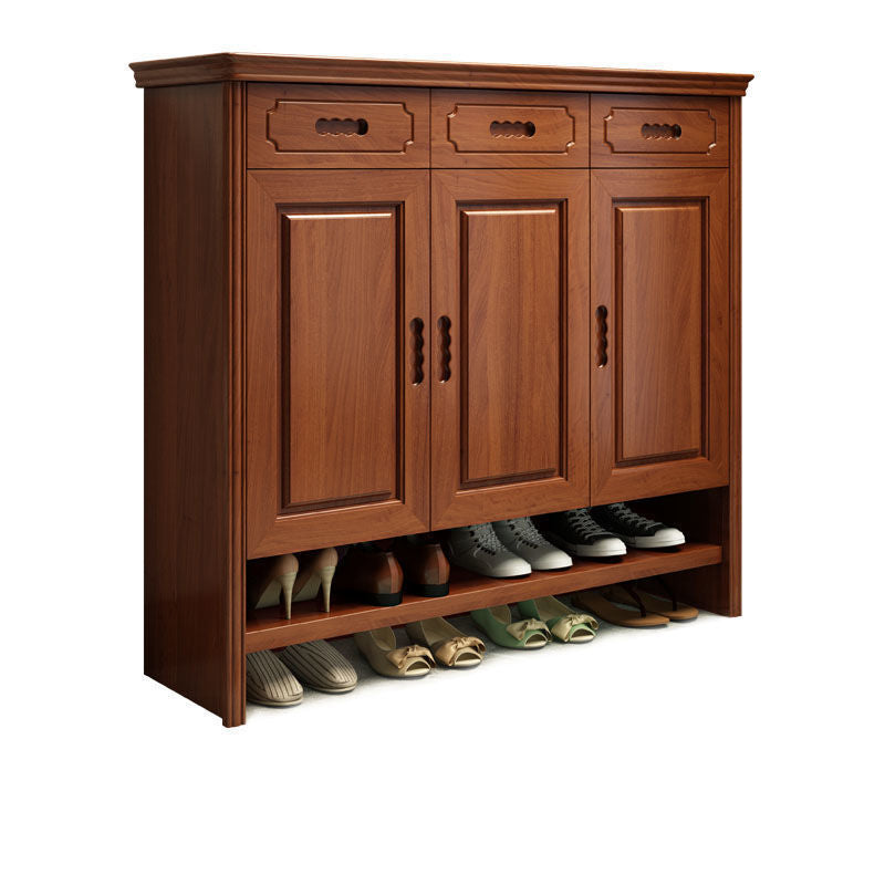 Mid-Century Modern Accent Cabinet Rectangle Solid Wood Grooves With Doors Cabinet