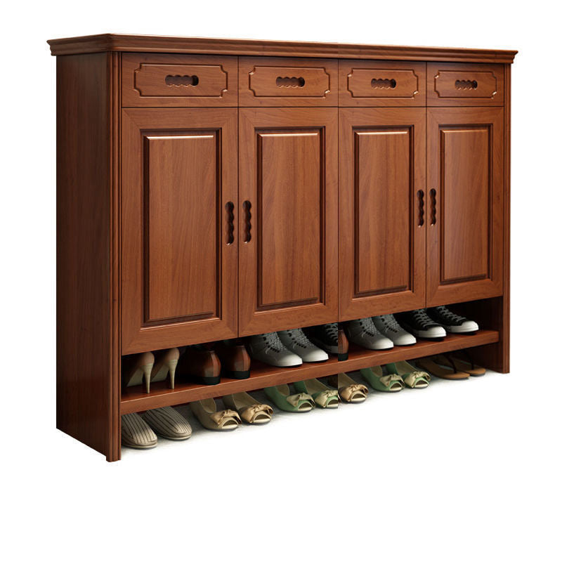 Mid-Century Modern Accent Cabinet Rectangle Solid Wood Grooves With Doors Cabinet