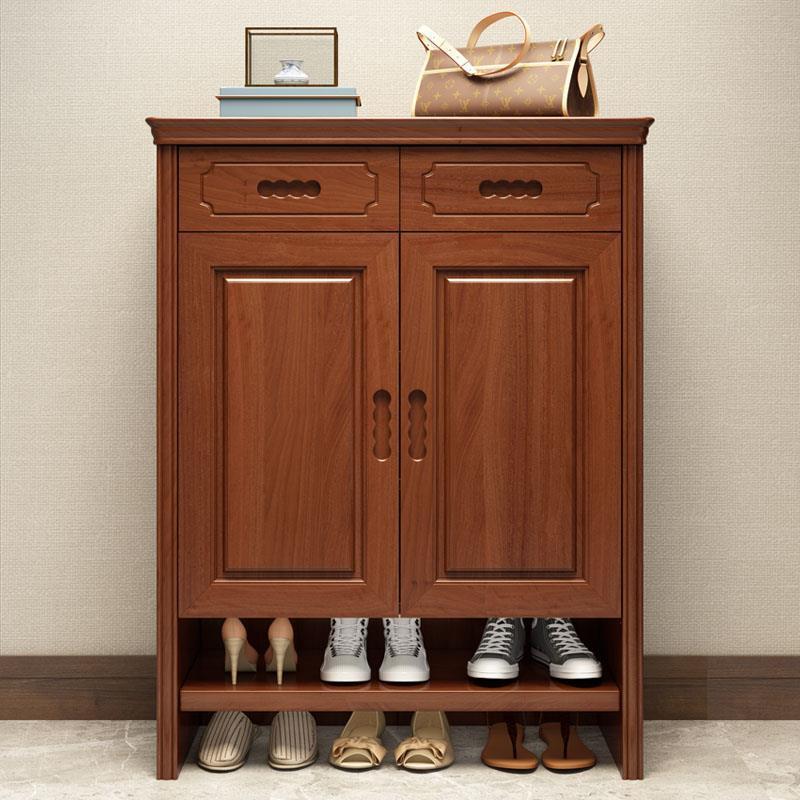 Mid-Century Modern Accent Cabinet Rectangle Solid Wood Grooves With Doors Cabinet