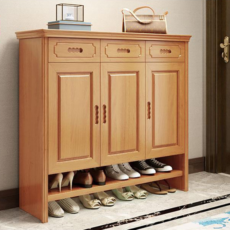 Mid-Century Modern Accent Cabinet Rectangle Solid Wood Grooves With Doors Cabinet