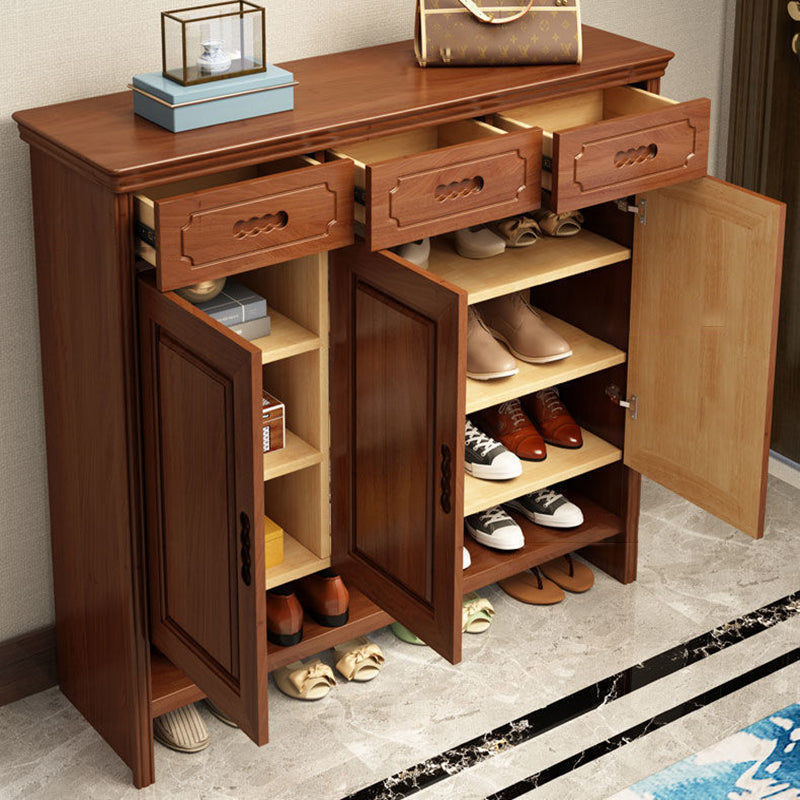 Mid-Century Modern Accent Cabinet Rectangle Solid Wood Grooves With Doors Cabinet