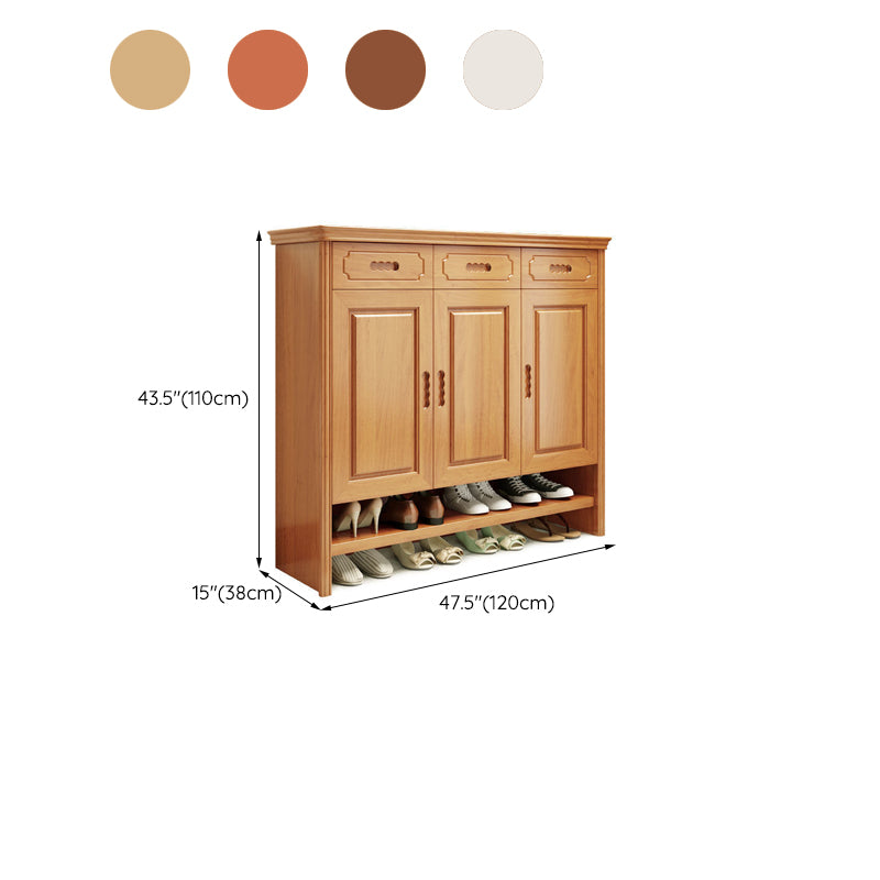 Mid-Century Modern Accent Cabinet Rectangle Solid Wood Grooves With Doors Cabinet