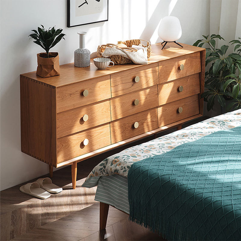 Modern Rectangle Pine Accent Chest 9 - Drawer Straight Legs Chest