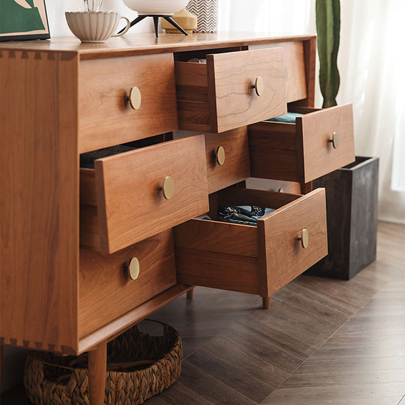 Modern Rectangle Pine Accent Chest 9 - Drawer Straight Legs Chest