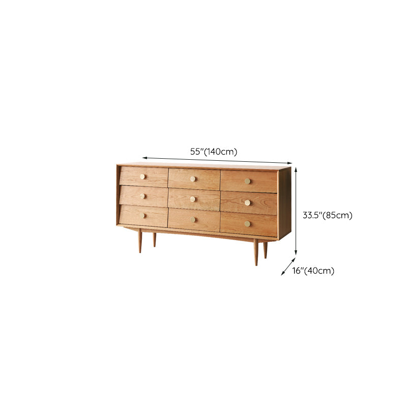 Modern Rectangle Pine Accent Chest 9 - Drawer Straight Legs Chest